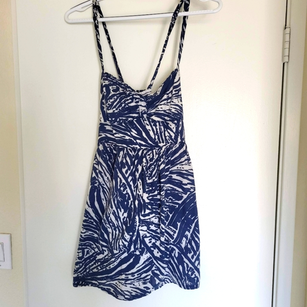 Hollister Babydoll Top Womens L Cross Back Blue Cream Y2k
